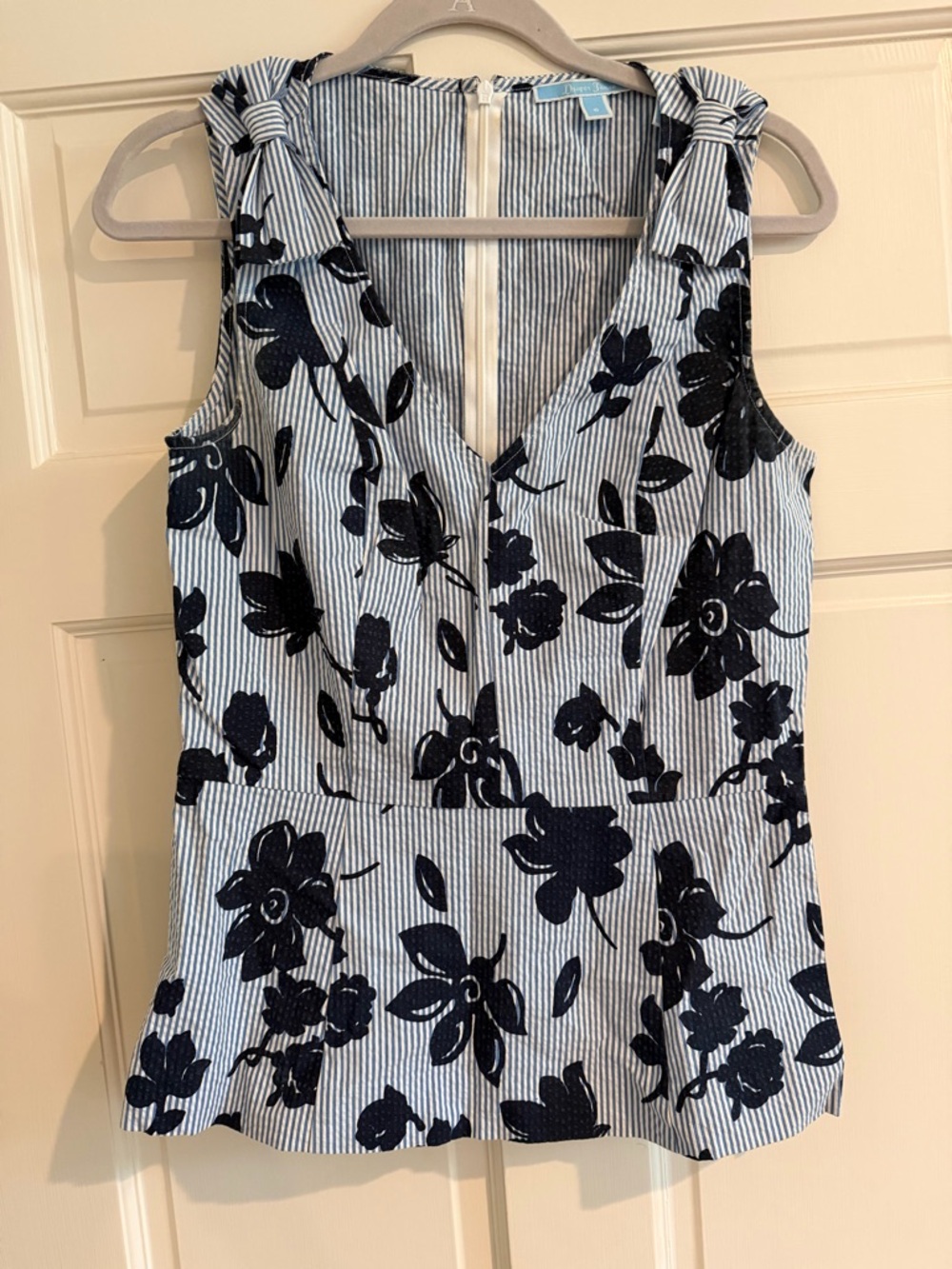 Draper James 6 Floral Striped Tie-Shoulder Peplum Camisole